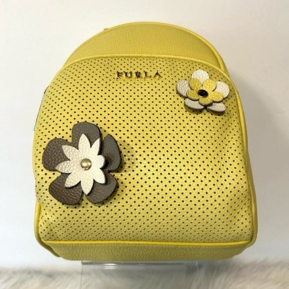 Furla Frida Yellow Leather Floral Appliqué Mini Backpack New with tag